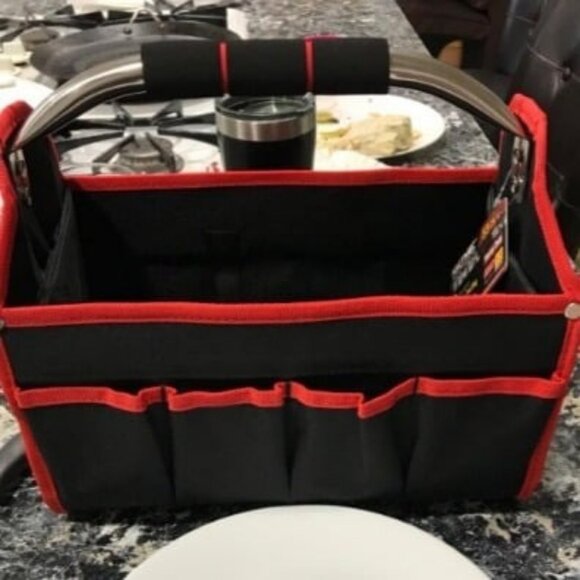 Foldable Open Top Tote Bag, 18-Inch 27 Pocket Tool Bag, Removable Shoulder Strap